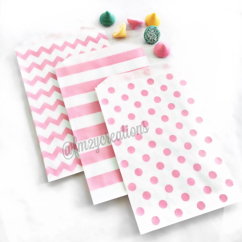 Light Pink PARTY Favor Bags Chevron Gift Bags Treat Bags Pink Party Favor Bag Wedding Favor Bags Candy Bags Pink Party Supplies image 2