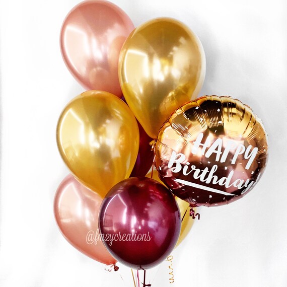 Rose Gold Birthday Burgundy Balloons Female Birthday Rose Gold 30th Birthday Balloons Gold Birthday Balloons Bouquet Ombre Balloon By From Me 2 You Creations Catch My Party