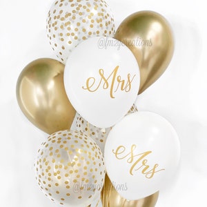 Mrs Balloons Gold and White Bridal Shower Engagement Party Balloons Mr and Mrs Balloons Gold Wedding Balloons Gold Confetti Balloons image 2