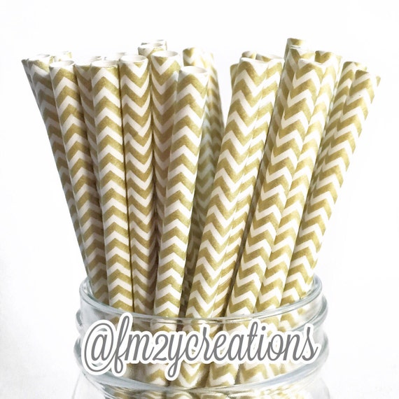 Gold Straws Gold Paper Straws Chevron Metallic Gold Straws