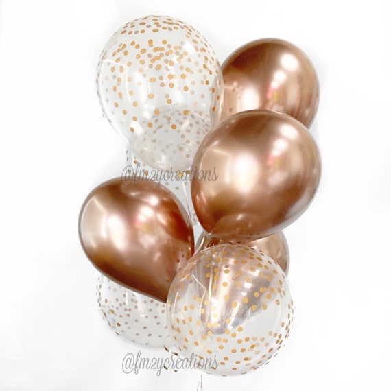 Rose Gold Chrome Gold /& Clear Gold Confetti Latex Balloon~Birthday~Wedding~Bridal Shower~Rose Gold Balloon~Gold Confetti Look Balloon~Chrome