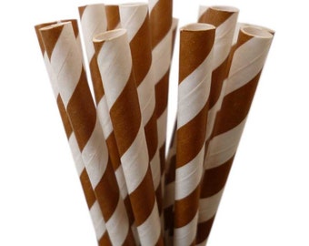 BROWN PAPER STRAWS | Paper Drinking Straws | Brown Stripe Straws | Chocolate Party | Cake Pops | Brown Party | Stripe Paper Straws