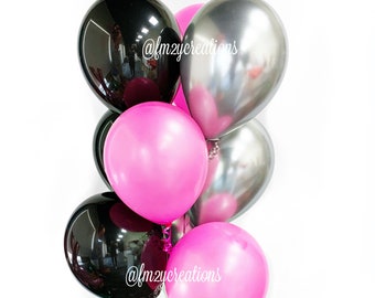 Roze zilver zwarte ballonnen | 11" latex ballonnen | Verjaardagsballonnen | ROZE ballonnenboeket | Rock Star verjaardagsfeestje ballon | Sweet 16