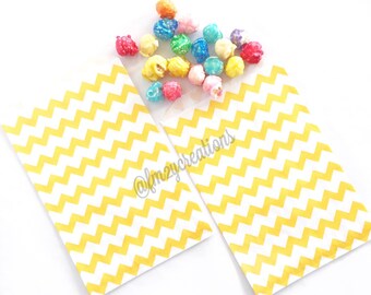 YELLOW Party Favor Bags | Chevron Yellow Paper Bags | Yellow CHEVRON Bags | Candy Treat Bag | Wedding Favor Bag | Yellow Birthday Treat Bags