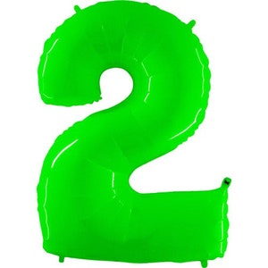 May include: A bright green number two balloon. This balloon is perfect for a birthday party or other celebration.