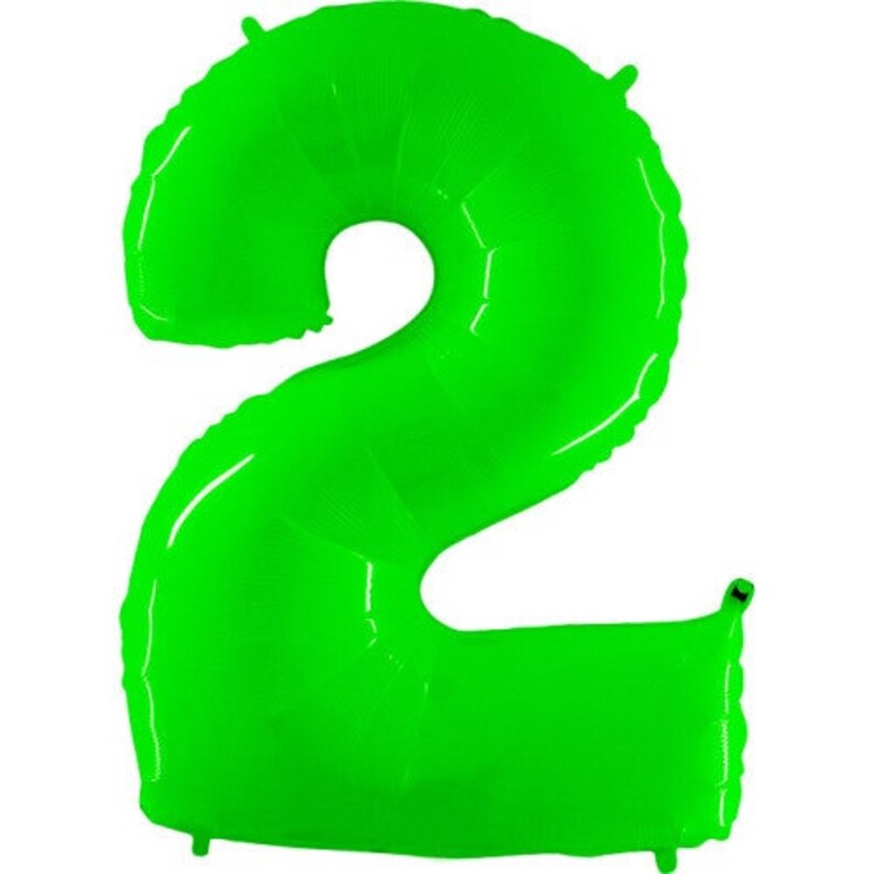 May include: A bright green number two balloon. This balloon is perfect for a birthday party or other celebration.