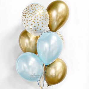 BLUE AND GOLD Balloons | Boy Baby Shower Decor | Birthday Party Balloons | Blue Graduation Balloons | Light Blue Bridal Shower Wedding Decor