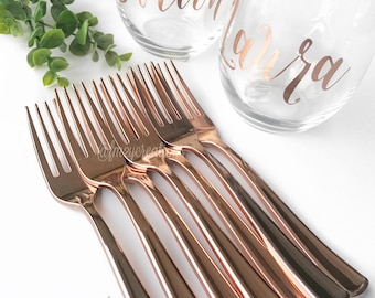 Rose Gold Forks | Rose Gold Cutlery | Disposable Plastic Cutlery | Rose Gold Party | Rose Gold Wedding | Rose Gold Flatware