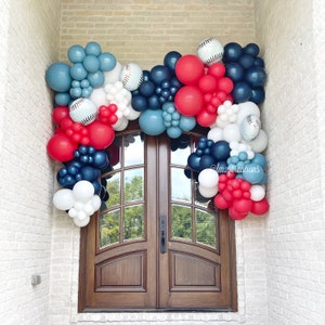 Baseball Birthday Baseball Balloon Garland BLUE RED White DIY Boy Baseball Baby Shower Baseball Birthday Party Balloon Garland Arch Kit image 2