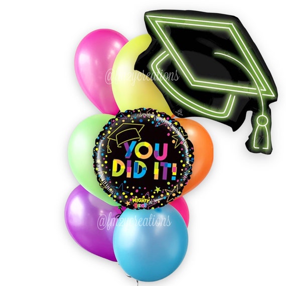 Graduation Party Neon Balloons | Neon Graduation Party Decor | Glow Graduation Neon Balloons | Disco Party | 90s Graduation Party Balloons Il_570xn