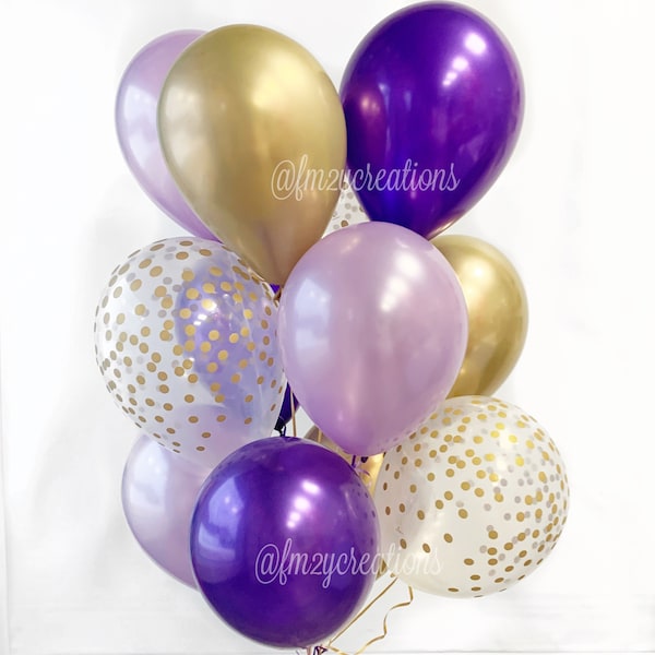 Purple Balloons | Purple and Gold Birthday Party | Light Purple Bridal Shower Decor | Graduation Balloons | Lavender and Gold Baby Shower