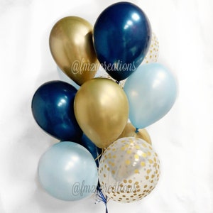 BLUE GOLD Balloons | Navy Blue Bridal Shower | Boy Baby Shower Decor | Birthday Party Balloons | Blue Graduation Balloon Navy Wedding Decor