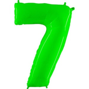 May include: A bright green number seven balloon. This balloon is perfect for a birthday party or other celebration.