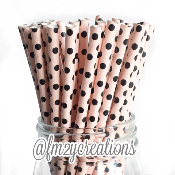 Pink Paper Straws | Pink Black Paper straws | Minnie Mouse Birthday Party | Paris Birthday Party | Eiffel Tower Shower Decor | Pink Black Il_570xn