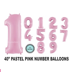 Pink NUMBER Balloons | Pastel Pink Number Balloon | 40&quot; Balloons | Number One Balloon | Light Pink Birthday Balloon | First Birthday Balloon
