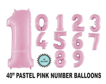 Pink NUMBER Balloons | Pastel Pink Number Balloon | 40" Balloons | Number One Balloon | Light Pink Birthday Balloon | First Birthday Balloon
