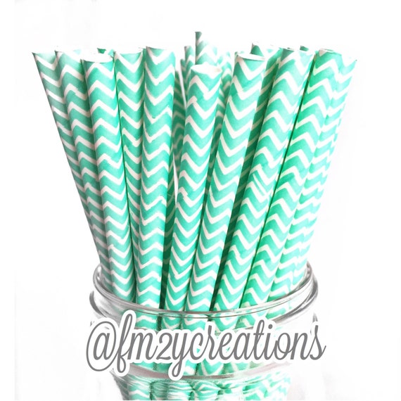 AQUA Chevron Paper Straws Aqua Paper Straws Aqua Drinking Straws