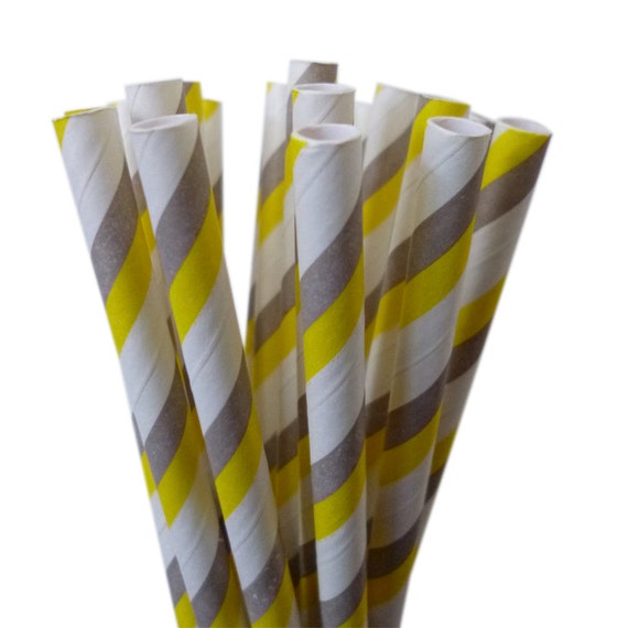 Yellow and Gray Paper Straws | Striped YELLOW and GRAY Paper Straws | Cake Pops | Yellow Wedding Straws | Yellow and Grey Baby Shower Il_570xn