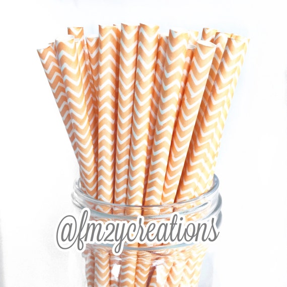 Peach PAPER STRAWS Peach Chevron Paper Straws Peach Paper Straws