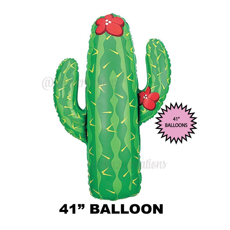 May include: A green and yellow cactus balloon with red flowers. The balloon is 41 inches tall.  41" BALLOON