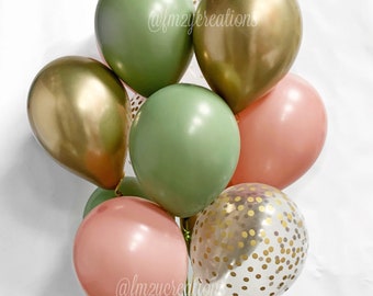 Green and Pink Balloons | Green and Rose Shower Decor | Eucalyptus Balloons | Green and Blush Wedding Decor | Dark SAGE Bridal Shower Decor