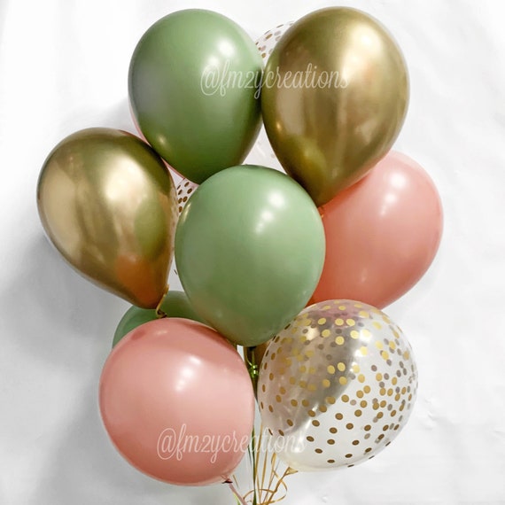 Green and Pink Balloons | Green and Rose Shower Decor | Eucalyptus Balloons | Green and Blush Wedding Decor | Dark SAGE Bridal Shower Decor Il_570xn