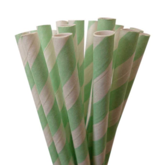 LIGHT GREEN Long Drinking Paper Straws Mint Paper Straws Extra Long Straws Tall Soda Bottles