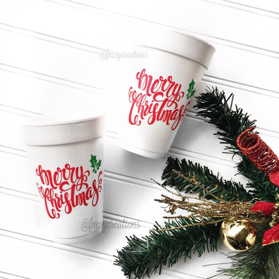 Merry Christmas Party Cups Foam Christmas Cups Foam Cups | Etsy