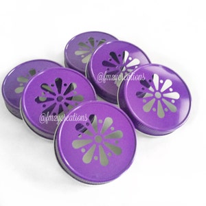 Purple Daisy Lids / Daisy Mason Jar Lids / PURPLE Metal Jar Lids / Mason Jar Lids / Wedding Daisy Lids / Candle Mason Jar Lid imagen 1