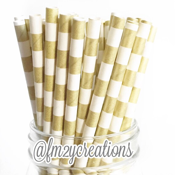 Gold Paper Strawsgold Circle Straws 25 Metallic Gold Etsy
