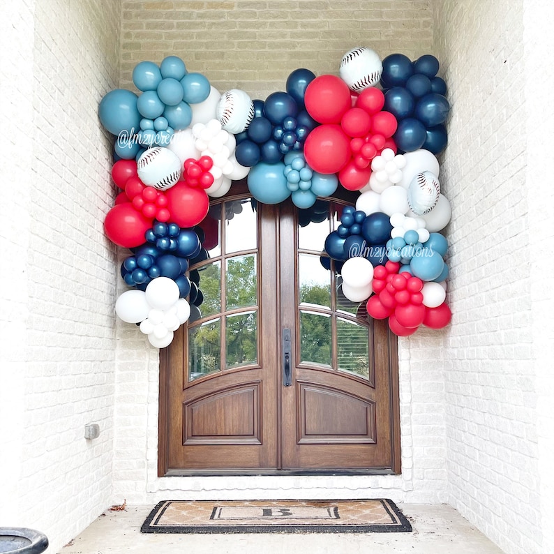 Baseball Birthday Baseball Balloon Garland BLUE RED White DIY Boy Baseball Baby Shower Baseball Birthday Party Balloon Garland Arch Kit image 5