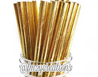 Solid Gold Paper Straws | Metallic Gold Foil Paper Straws | Foil Paper Straws | DRINKING STRAWS | Gold Paper Straws | Wedding Straws