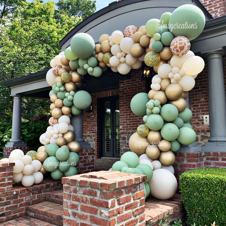 Safari Balloon Garland DIY Jungle Safari Balloon Garland Arch Kit Sage Eucalyptus Green White Sand 1st Birthday Party Safari Baby Shower image 2