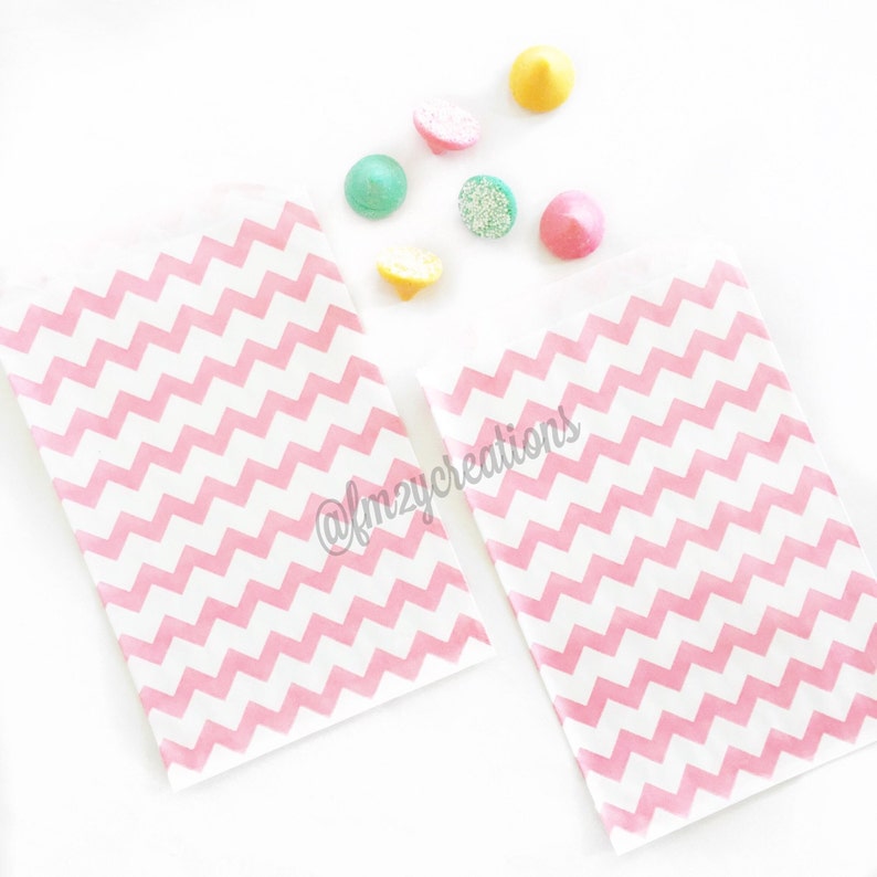 Light Pink PARTY Favor Bags Chevron Gift Bags Treat Bags Pink Party Favor Bag Wedding Favor Bags Candy Bags Pink Party Supplies image 1