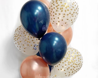 Navy and Rose Gold Balloons | Rose Gold Balloons | Baby Shower Decor | Birthday Party | Navy and Rose Gold Bridal Shower | Wedding Decor