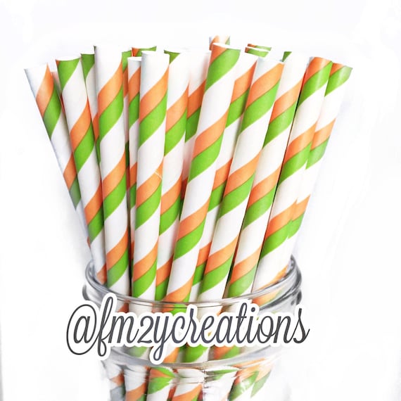 Orange Paper Straws Striped ORANGE and GREEN Paper Straws Cake Pops