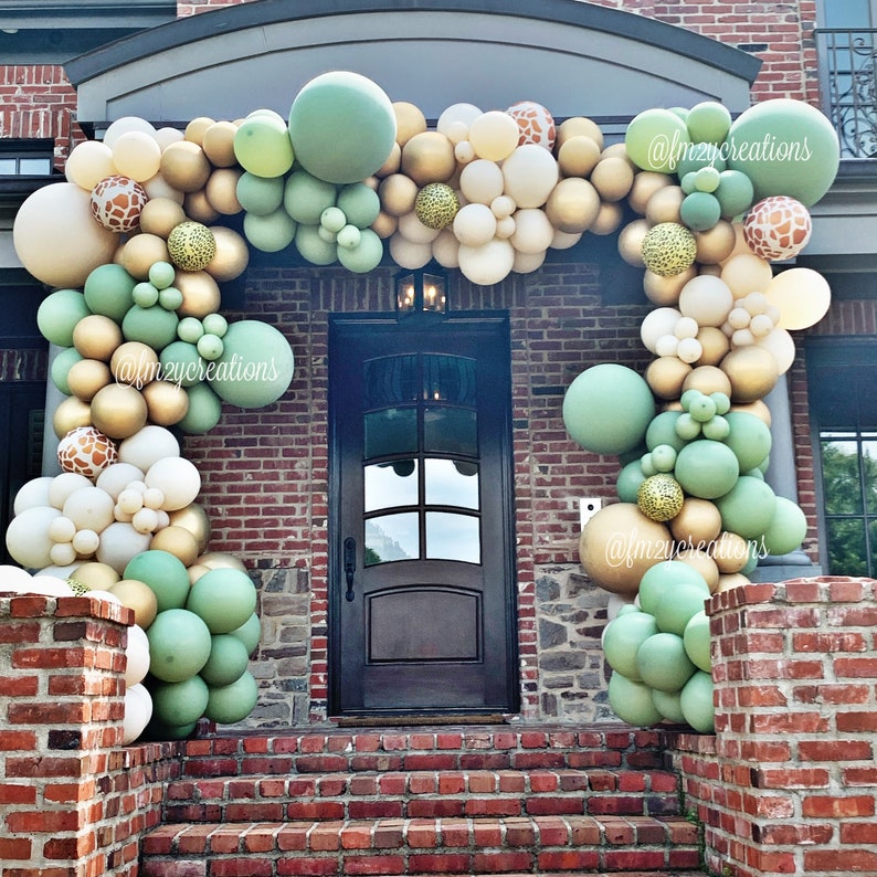 Safari Balloon Garland DIY Jungle Safari Balloon Garland Arch Kit Sage Eucalyptus Green White Sand 1st Birthday Party Safari Baby Shower image 1