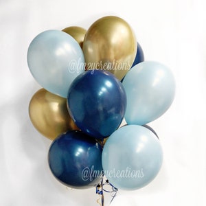 NAVY BLUE and GOLD Balloons | Light Blue Boy Baby Shower Decor | Graduation Balloons | Birthday Party Balloons | Navy and Gold Bridal Shower