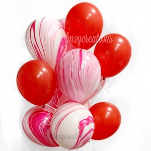 MARBLE BALLOONS | Red Balloons | Valentines Day Party Balloons | Galentines Party Decor | Valentines Balloon | Pink Marble Balloon VAL18