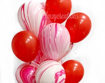 MARBLE BALLOONS | Red Balloons | Valentines Day Party Balloons | Galentines Party Decor | Valentines Balloon | Pink Marble Balloon VAL18