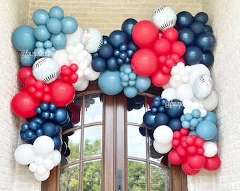 Baseball Birthday | Baseball Balloon Garland BLUE RED White DIY Boy Baseball Baby Shower | Baseball Birthday Party Balloon Garland Arch Kit