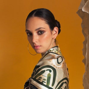 Ready to ship: Silk square scarf, Printed twill designer scarf by Dikla Levsky, Italian quality, Naive artistic scarf