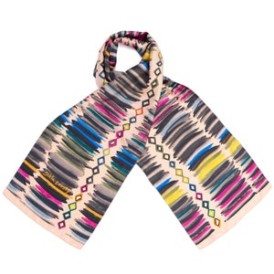 Soft pink striped silk scarf, Printed twill long scarf, Colorful shawl, Made in Italy, Luxury designer scarf by Dikla Levsky