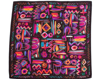 Ethnic printed silk twill scarf, Square colorful scarf, Made In Italy,  Foulard soie, Designer luxury scarf by Dikla Levsky
