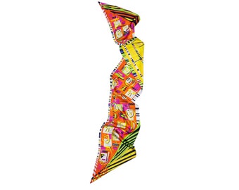 New: Long and colorful silk scarf with an original print inspired by facial recognition systems, Reversible diagonal cut foulard, Icialabas