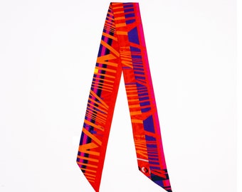 Printed colorful long and narrow silk scarf