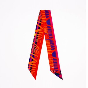 Printed colorful long and narrow silk scarf
