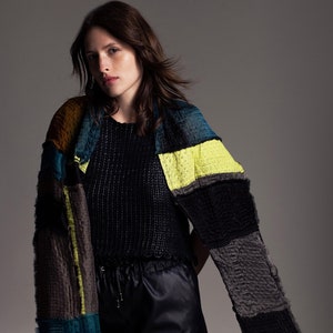 One of a kind patchwork shawl, Hand dyed and hand printed unique fabric made from Wool and Silk, Artistic boho blanket shawl