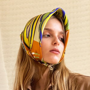 Mini square silk scarf, silk neckerchief, Small colorful pocket square or head scarf, Designer twill scarf, Made in Italy