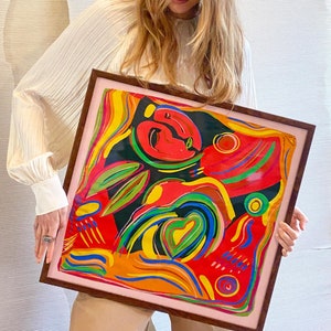 Silk Scarf, Small Square Art Scarf, Wall Hanging, Home Decor, Designer Scarf for Framing, Housewarming Gift